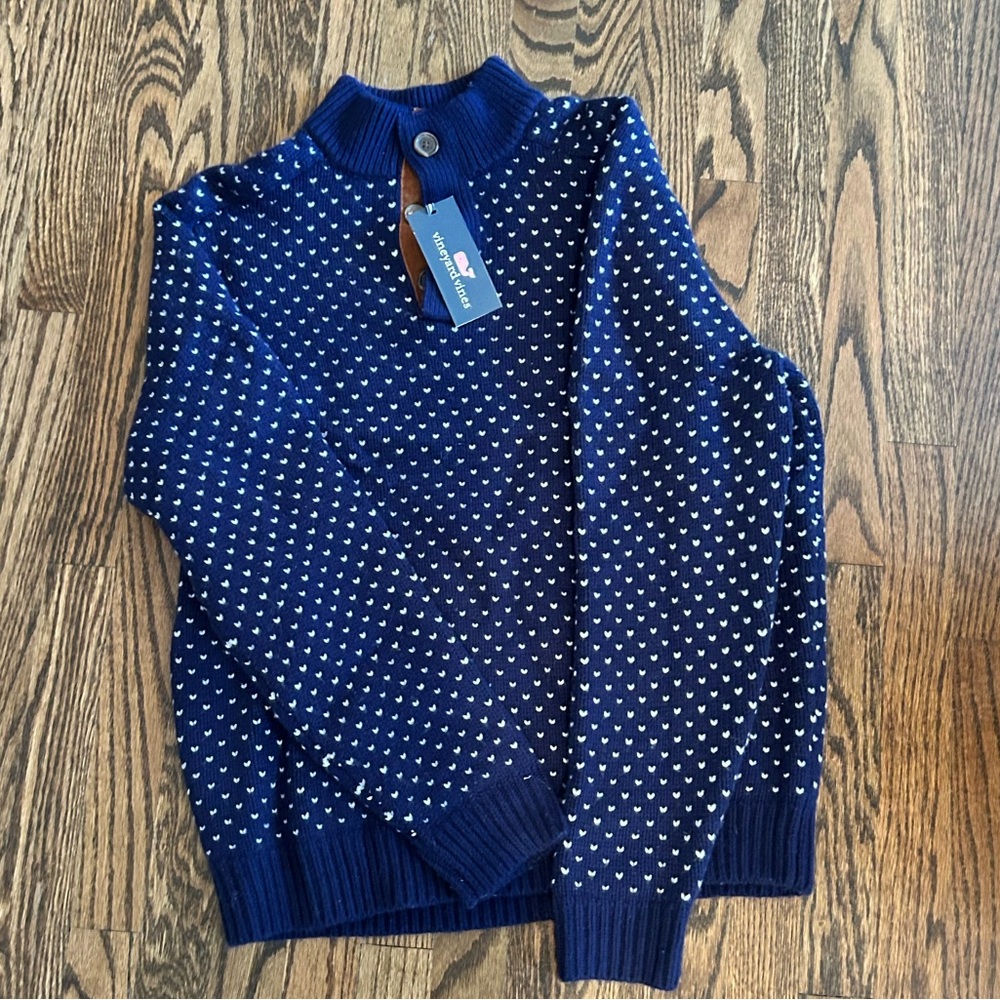 Men’s Vineyard Vines Wool/Cashmere open neck sweater NWT blue/white